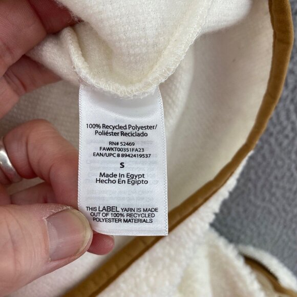 Free Assembly Coat Womens Small Ivory Beige Trim Fleece Zip Pockets Mock Neck - Picture 7 of 11